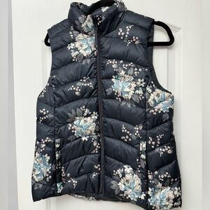 Loft Navy Floral Puffer Vest